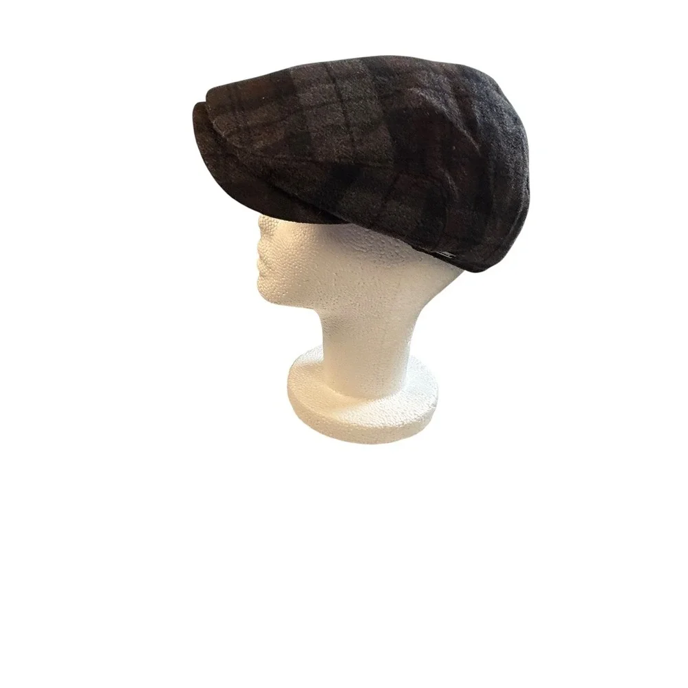 Vtg. Wigens Johnston & Murphy Wool Cashmere Shadow Plaid Cap Earflaps Gray 58 L